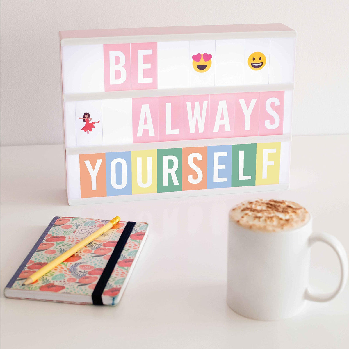 BONNYCO Pink Cinema Light Box with 400 Letters, Emojis, 2 Markers. Led Light Box Home Office and Room Decor, Cinema Led Sign Letters Board. Gifts for Women Girls Christmas Birthdays, Pink Decor