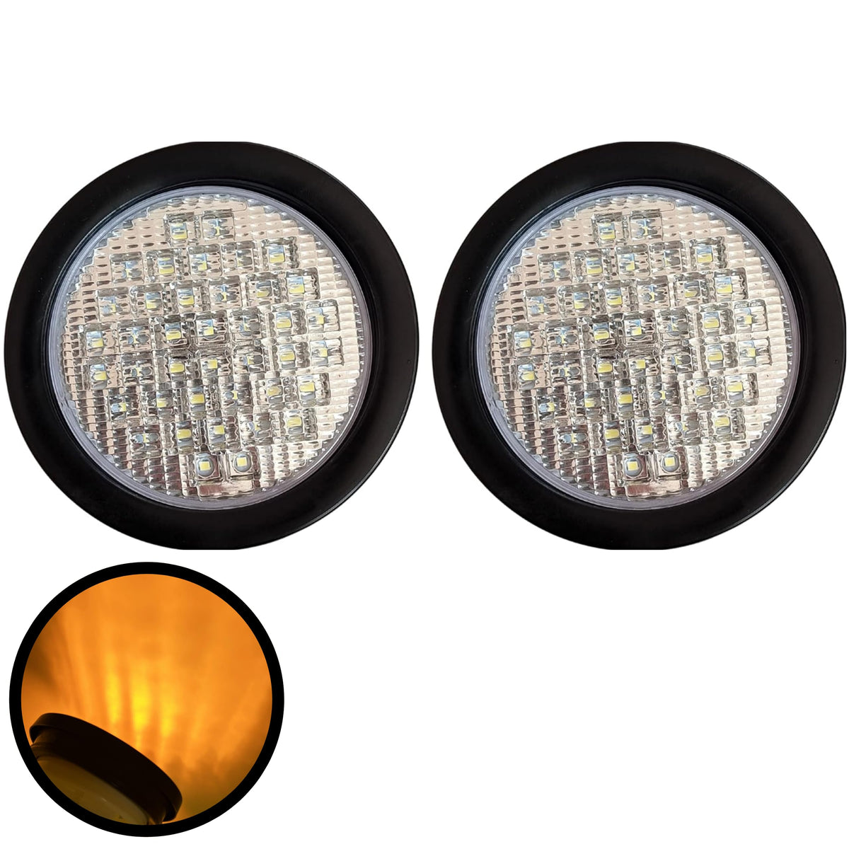 All Star Truck Parts 40 LED Amber Round Tail Lights, 4in Size, Waterproof, Rubber Grommet, 12V for Trucks Trailers RV Boat