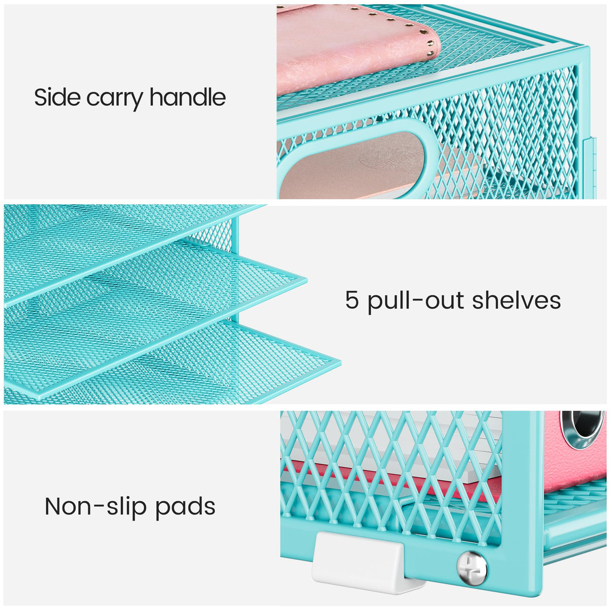Lavatino 8-Tier Office Desk File Organizer, Letter Tray Paper Organizer with Handle, Including 5 Adjustable Slide Trays for Organizing Desktop Workspace Accessories and Supplies (Blue Metal Mesh)