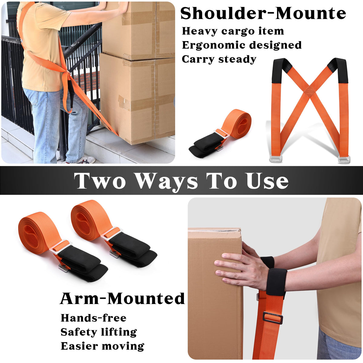 DEYACE Moving Straps 2-Person Lifting Straps for Moving Furniture, Appliances, Mattresses or Any Item up to 800 lbs Orange