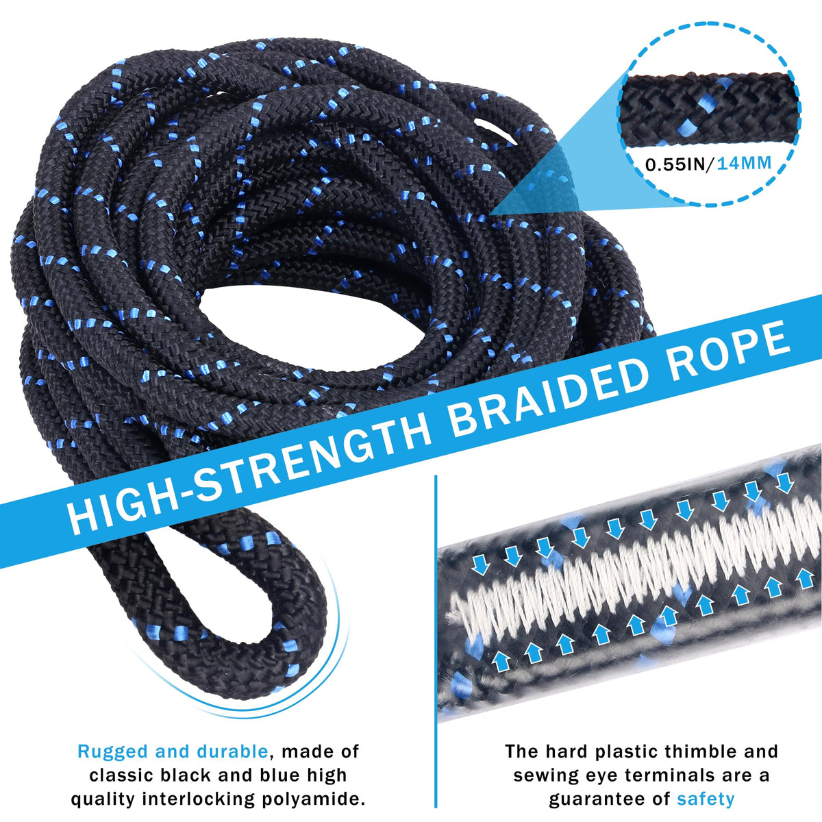 FHFallArrest 50FT Vertical Lifeline Assembly with Alloy Steel Anti-Panic Rope Grab Snap Hook Shock Absorb Lanyard, Fall Protection Rope Safety Climbing Equipment Roofing Safety Kit, CE ANSI OSHA Rated