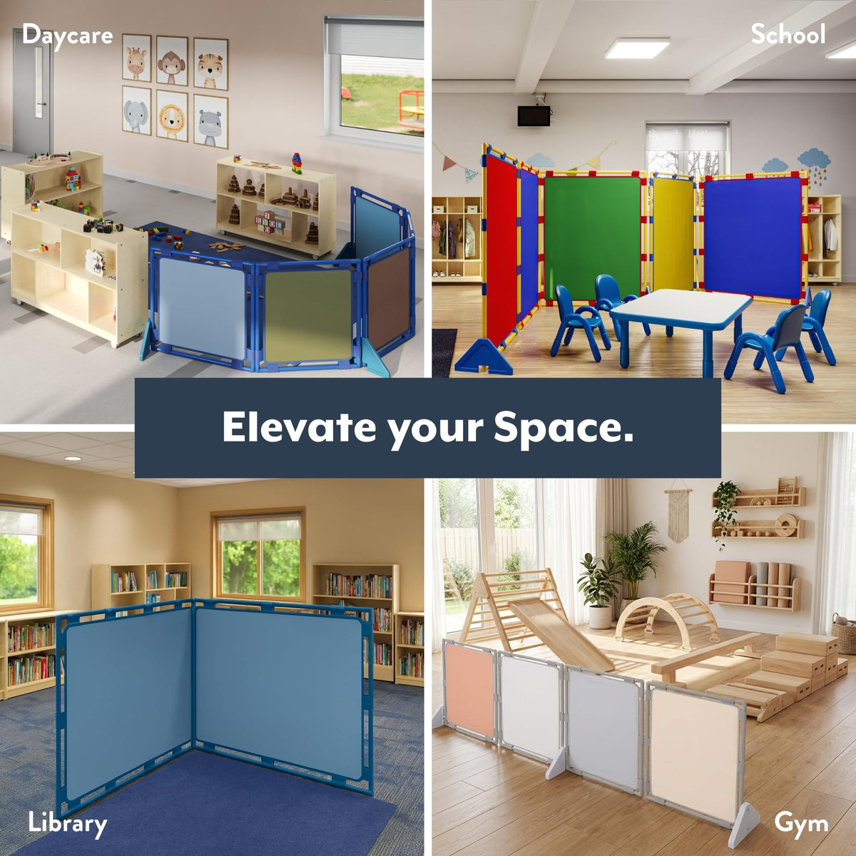 Children's Factory Big Screen PlayPanel, Kids Room Divider, Lightweight, Classroom Privacy Screen, Cantilever Feet Included, Plastic, Vinyl, 1 Panel, Blue