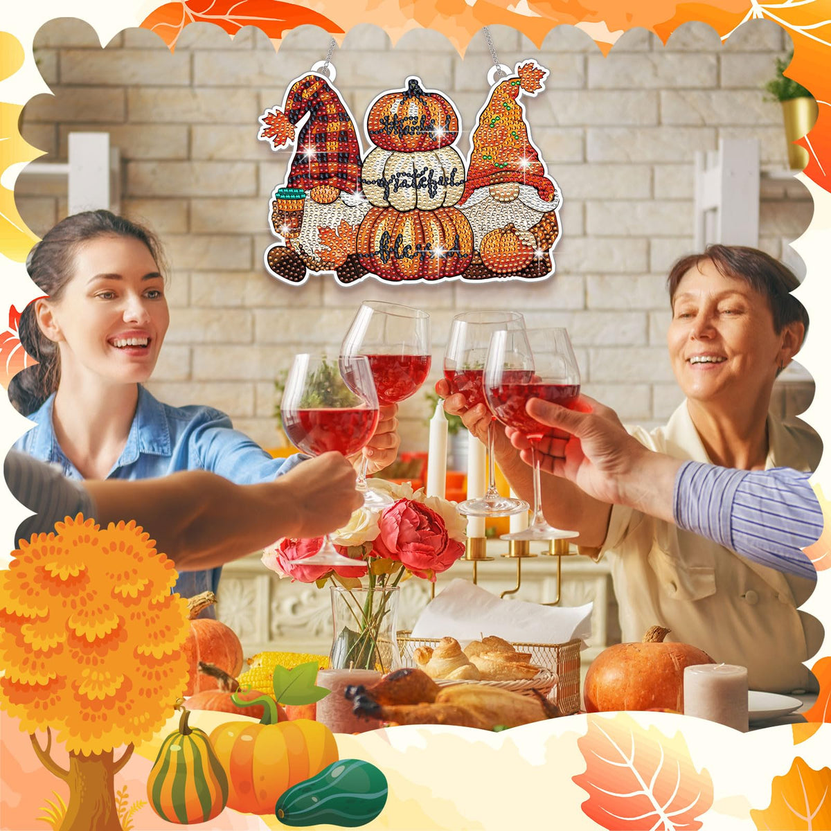 Yousoontic 3 Pcs Fall Door Decorations DIY Thanksgiving Diamond Painting Hanging Sign Thanksgiving Day Door Hanger Set Diamond Art Welcome Sign for Home Wall Front Party Supplies