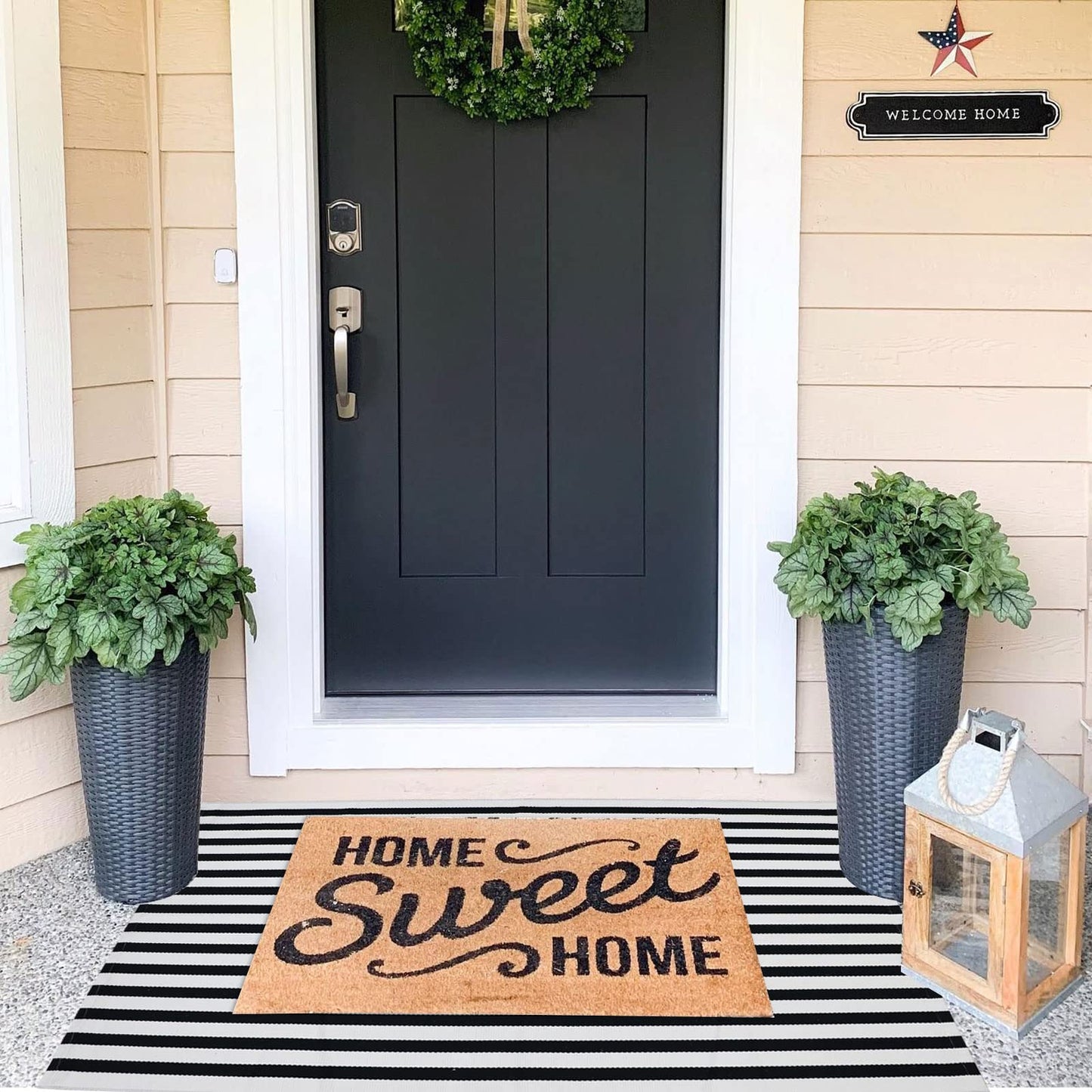 Black and White Striped Outdoor Rug Halloween Door Mat 27.5" x 43" Front Porch Rug Farmhouse Fall Layered Door Welcome Mat for Entryway/Home Entrance/Laundry Room