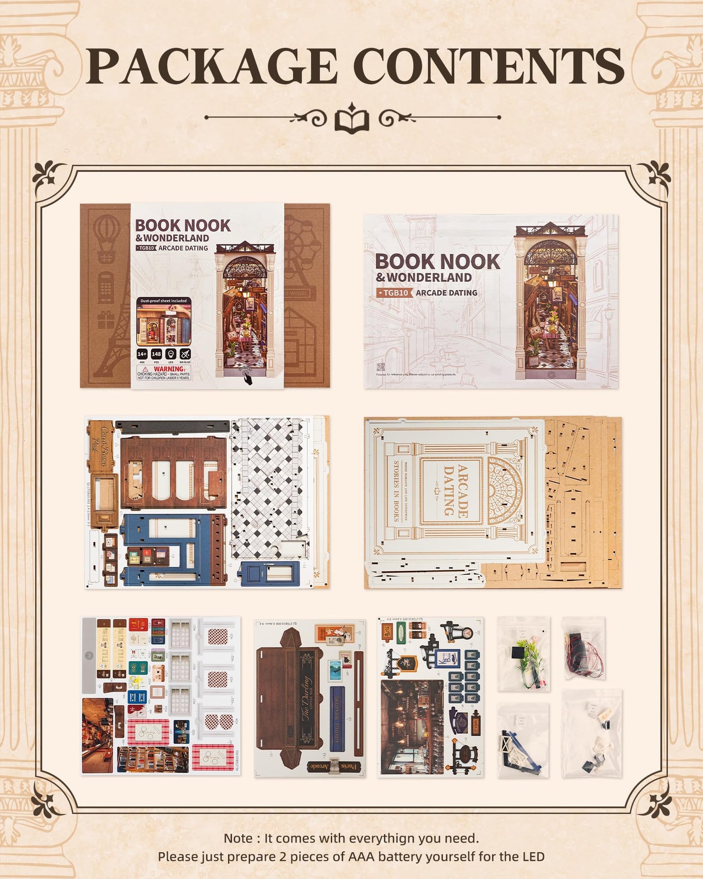 ROBOTIME DIY Book Nook Kits Dollhouse Room Bookstore Miniature House with LED Light 3D Wooden Puzzles for Adults Booknook Bookshelf Insert Decor Diorama Kit Unique Gifts（Arcade Dating）