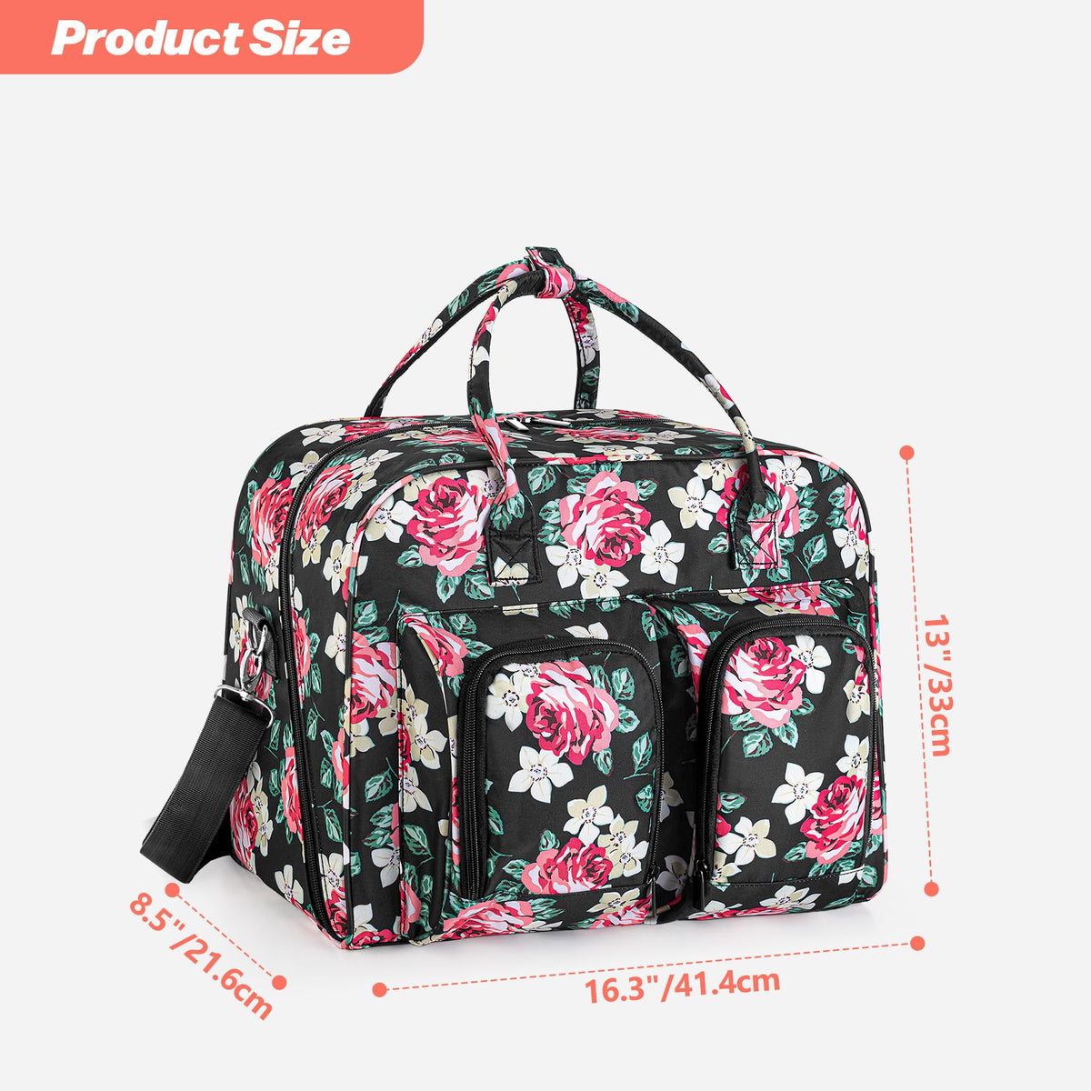 Teamoy Sewing Machine Carrying Case, Sewing Machine Tote with Bottom Wooden Board Pad for Most Standard Sewing Machines and Accessories, Peony