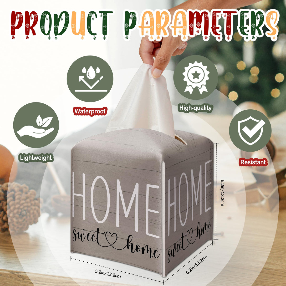Brown Home Decor Tissue Box Cover Modern Square Leather Tissue Case Holder Gifts for Women Family and Friends, Decorative Holder/Organizer for Bathroom Kitchen Nightstand Office Home - B52