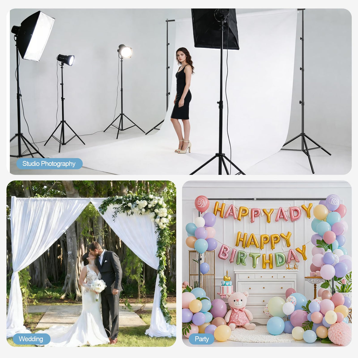 EMART 10x10FT Backdrop Stand, Photo Studio Back Drop Adjustable Stand with 6 Backdrop Clamps,2 Sandbags and Carry Bag,Heavy Duty Background Support System Kit for Photography,Parties,Wedding,Video