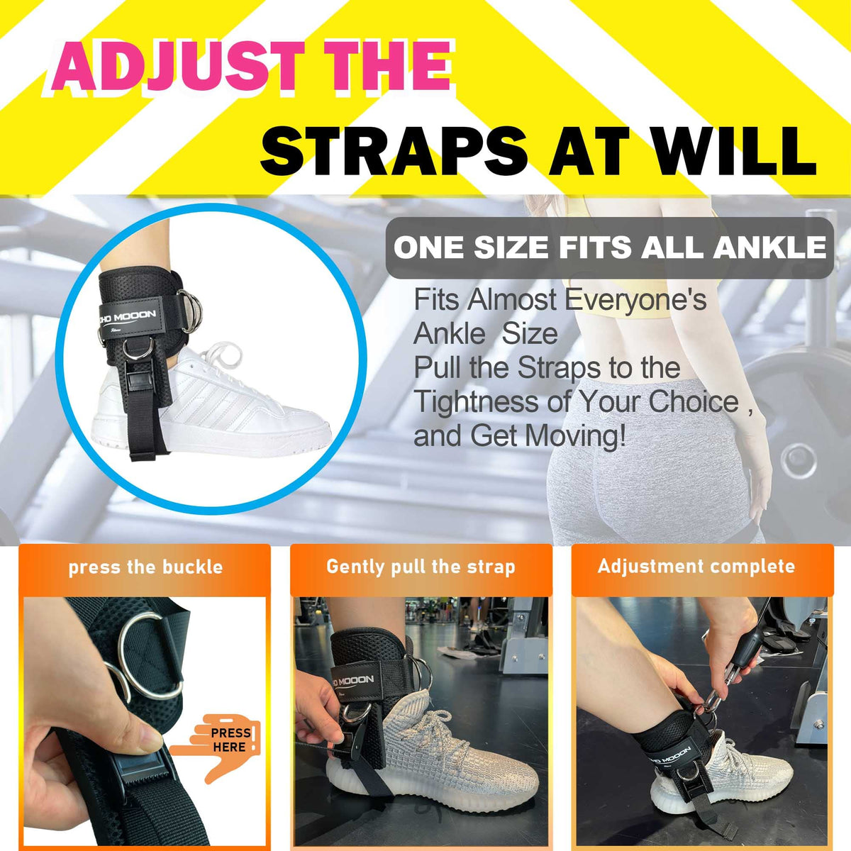 Ankle Straps for Cable Machine Accessories, Adjustable Buckle Suitable for Men & Women, Comfort fit Neoprene Ankle Cuffs for Glute Kickbacks, Lift The Butts, Gym Lower Body Exercises (Pair, Black)