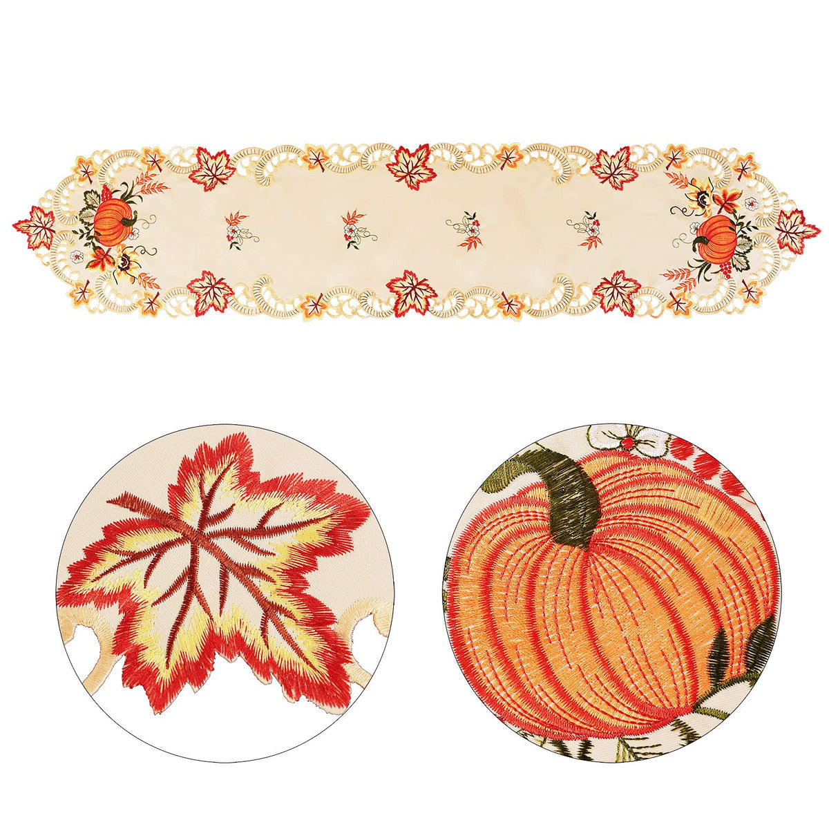 Simhomsen Embroidered Thanksgiving Harvest Pumpkins Table Runners for Autumn Or Fall Decorations (14 × 108 Inches)