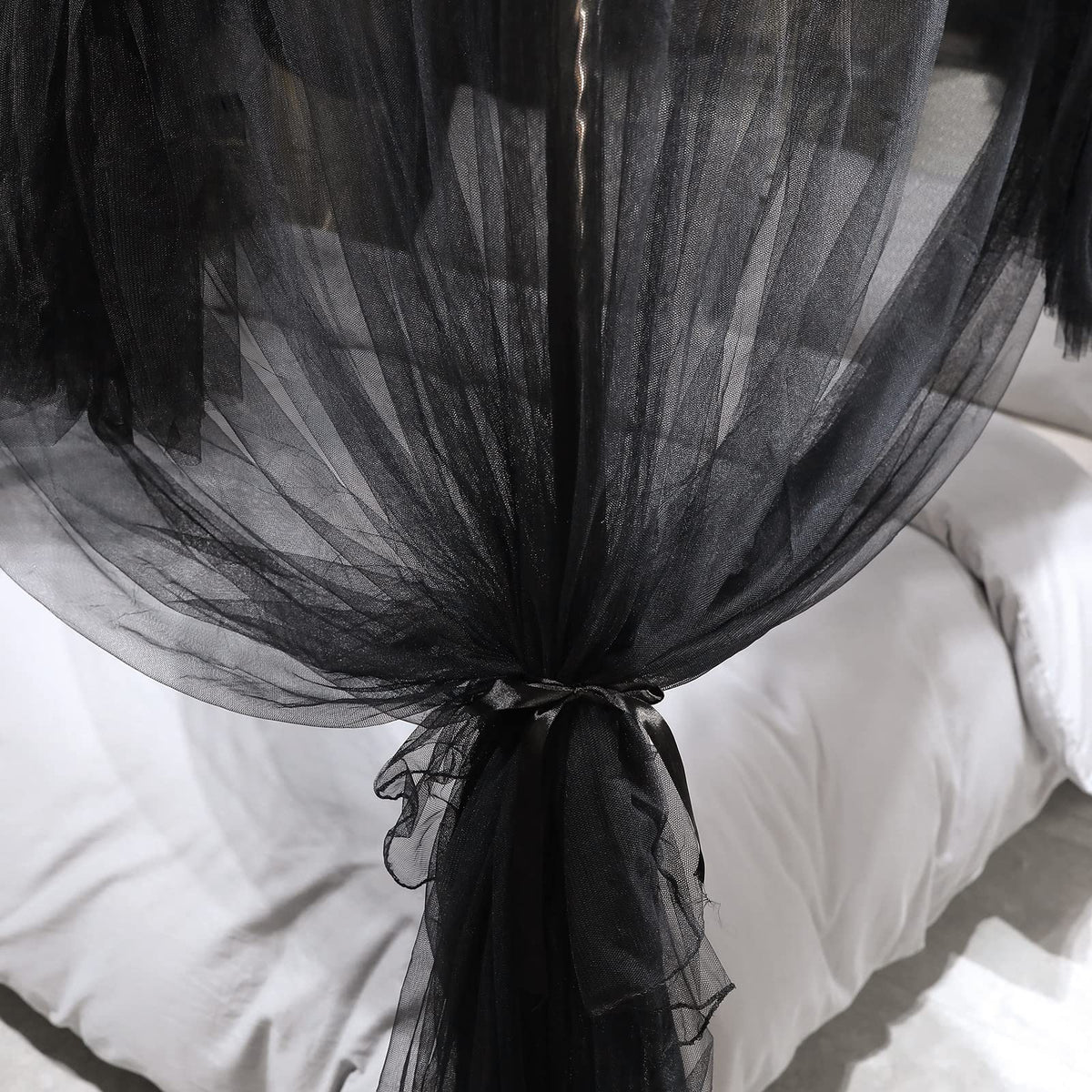 Joyreap 4 Corners Post Canopy Bed Curtain Black- Twin Size Royal Luxurious Cozy Drapes Netting- Elegant Bedroom Decoration Accessories for Adults