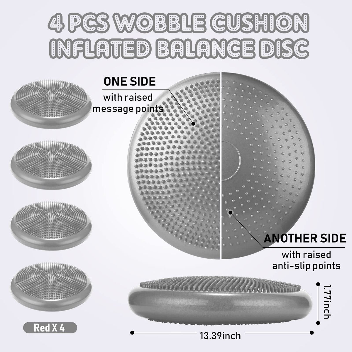 Jerify 4 Pcs Wiggle Seat Flexible Inflated Wobble Cushion Stability Balance Pad Balance Disc Sensory Seat for Men Women Fitness Physical Exercise Improving Posture Home Office(Gray)