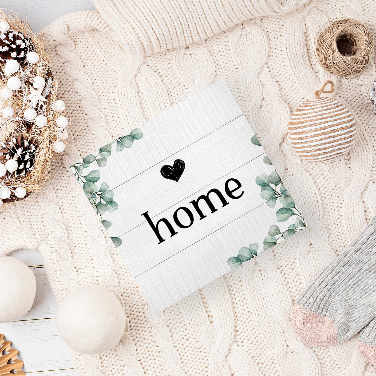 ANIANG Home Sign, Home Signs for House Decor, Welcome Sign, Rustic Farmhouse Desk Decor Wood Block Box Plaque for Living Room Wall Shelf, Housewarming Gifts (Green)