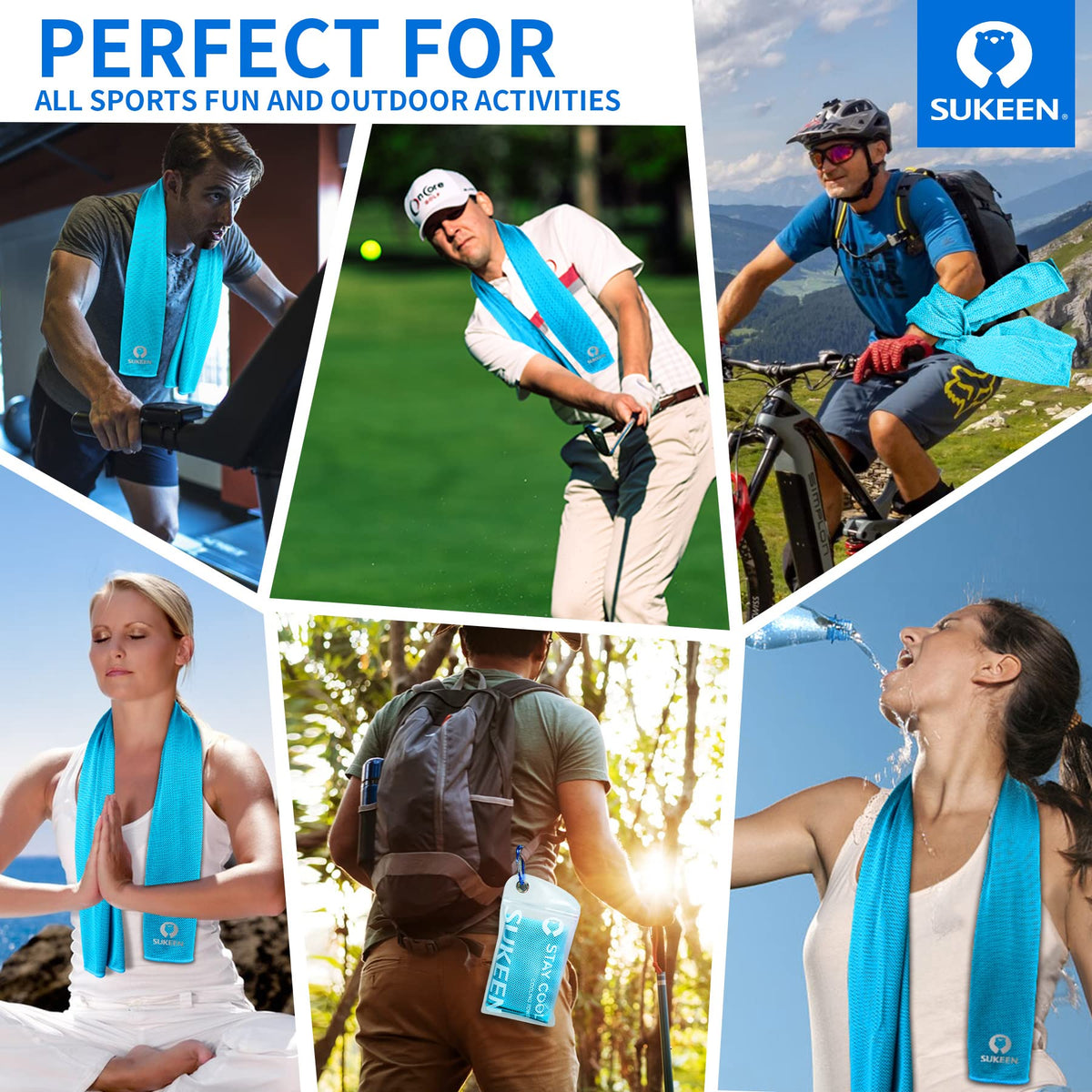 Sukeen Cooling Towels(40"x12") for Neck & Head, Soft Breathable Chilly Towel for Yoga, Golf, Gym, Camping, Running, Workout & More Activities