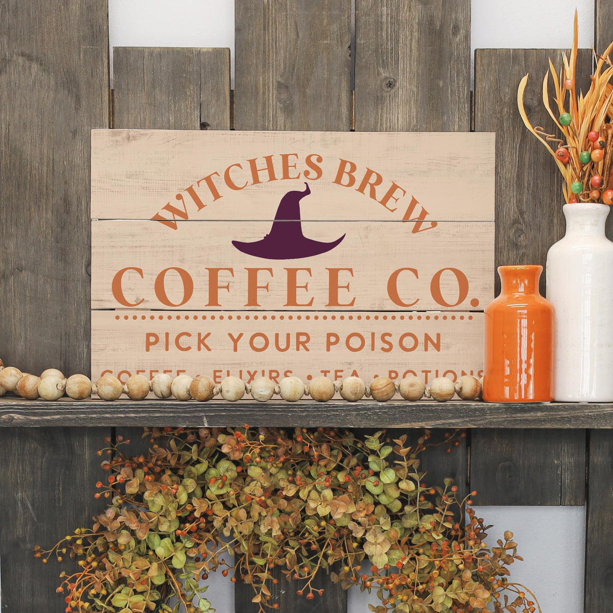 Simply Said, INC Rustic Pallets Halloween Decor, Witches Brew Coffee Company, 16 x 10.5 inch Wood Sign, Made in USA, RUS1545
