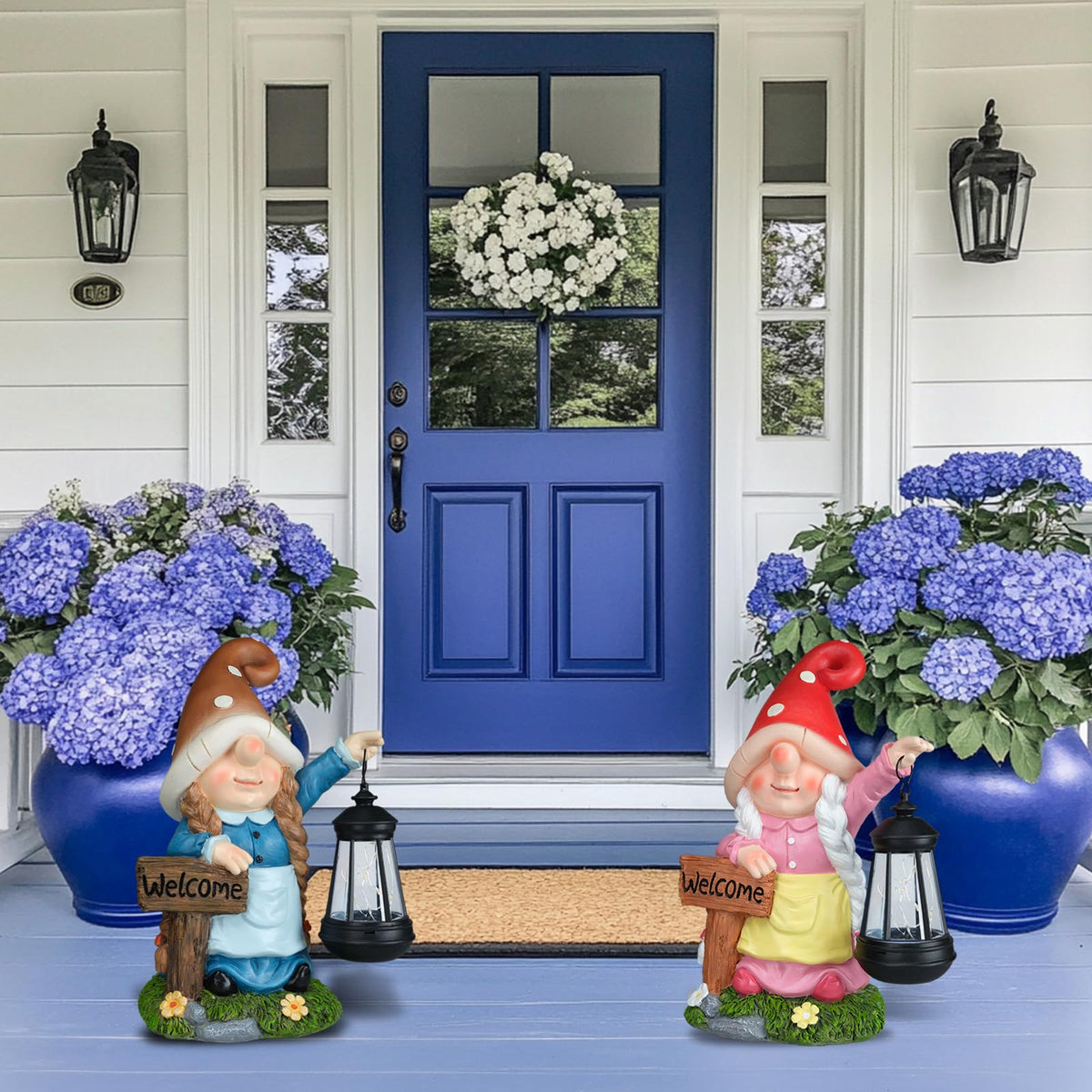 FLJZCZM Solar Large Gnome Garden Statue with Welcome Sign Outdoor Decor with LED Lantern Funy for Porch Yard Patio Lawn Ornament Christmas Housewarming Gardening Gift