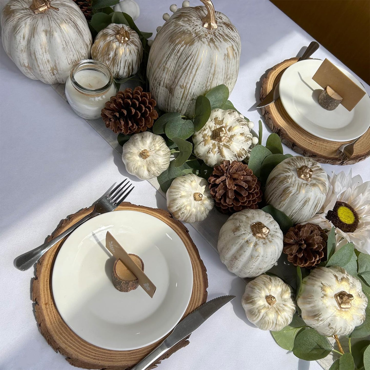 Winlyn 10 Pcs Assorted Fall Artificial Pumpkins - Gold & White Decorative Foam Pumpkins for Wedding, Thanksgiving, Halloween, Baby Shower, Tabletop, Centerpiece, Mantel Decor