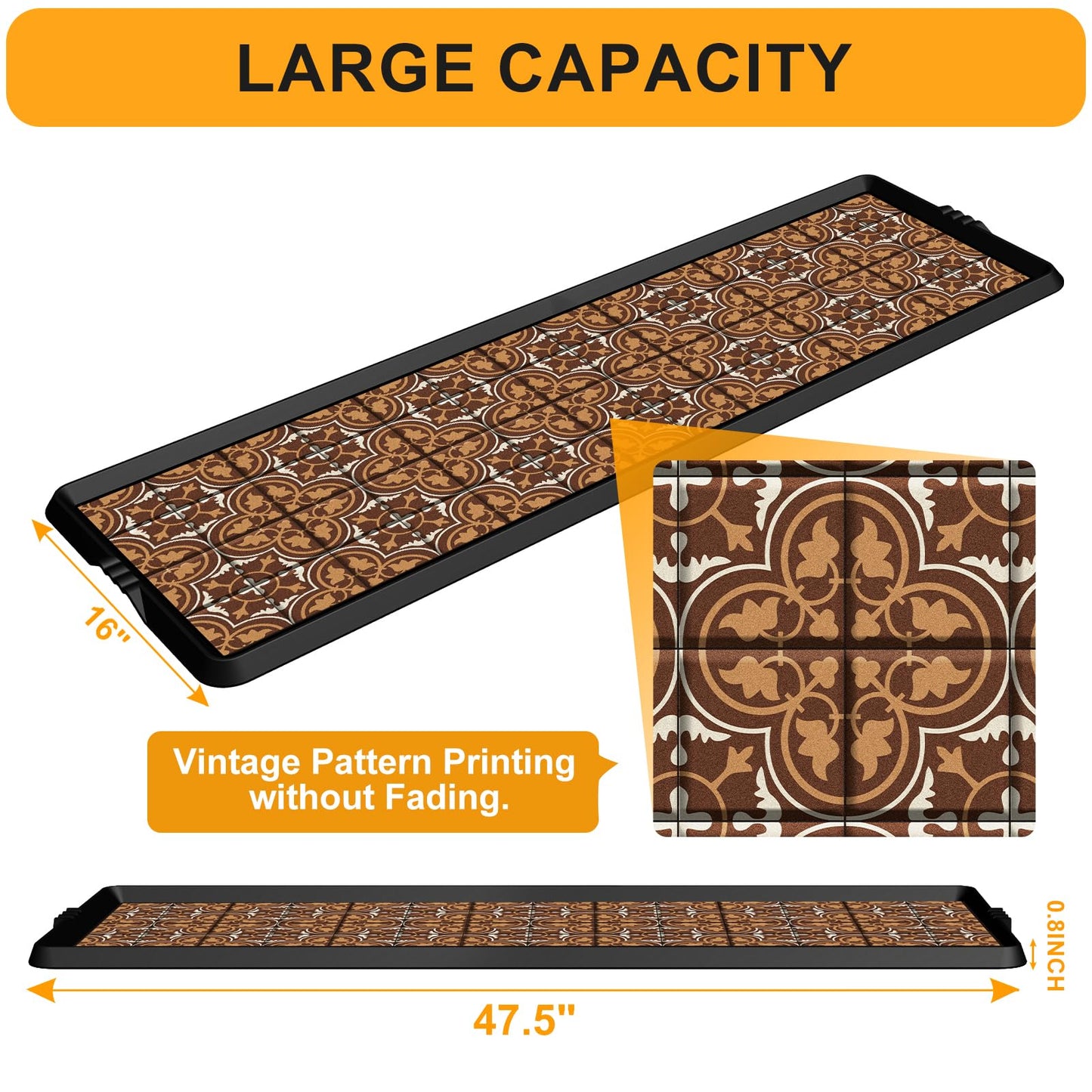 BEHERO Boot Tray Shoe Mat Decorative Patterned, Rubber Boot Matt Tray Indoor and Outdoor Use, 16" x47.5" Shoe Cleaning Mat Non-Slip, Shoe Storage Waterproof with Artistic Prints for Entryway (Brown)