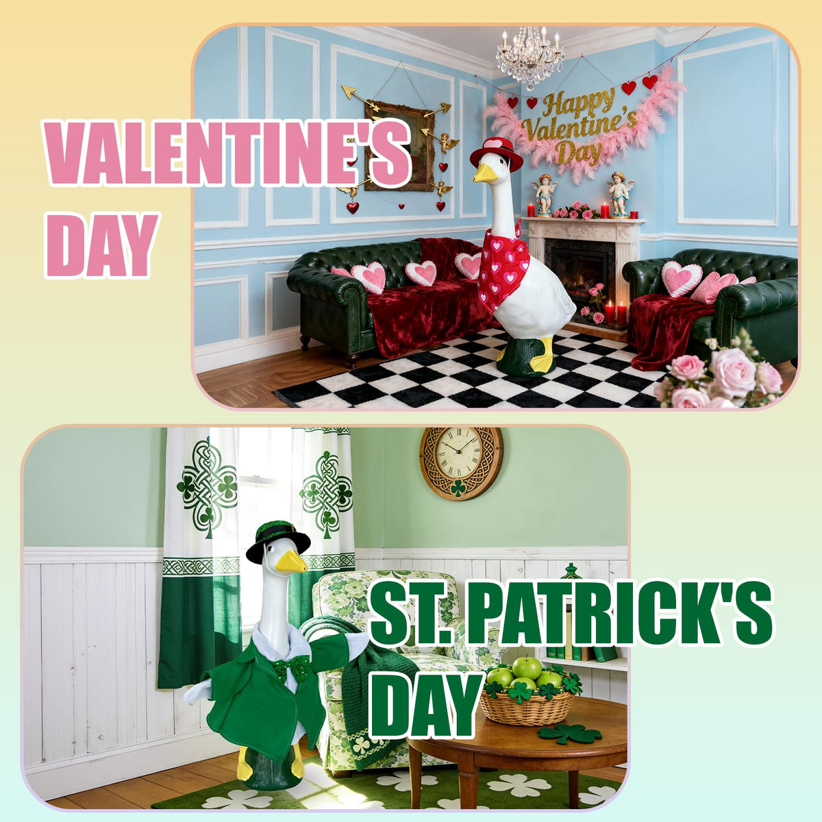 Lafans 8 Set Holiday Porch Goose Outfits Kit for Year-Round Decor: Christmas, Halloween, Thanksgiving, 4th of July, Valentine‘s, Easter, St. Patrick’s Day & Winter Ski Suit(23inch)