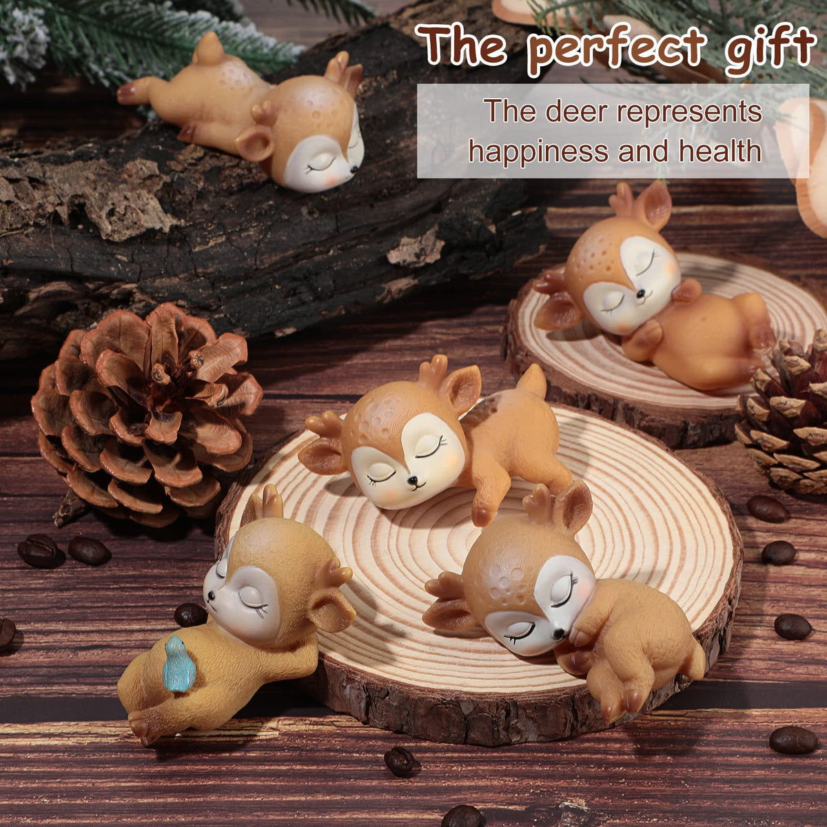 12 Pieces Deer Figurines Cake Toppers for Baby Shower Woodland Animal Deer Topper Cute Doe Fawn Cake Ornaments Decorations for Birthday Wedding Anniversary Party