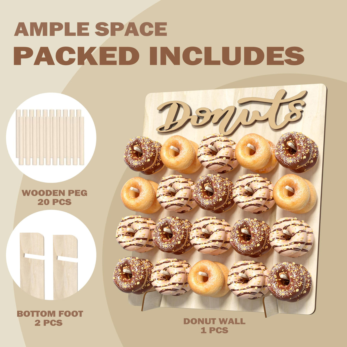 CORTNK Donut Wall Display Stand, Wooden Doughnut Holder Display 20 Donuts, Donut Holder Board for Donut Grow Up Party, Birthday, Wedding, Baby Shower, Donut Party Decorations (Natural)