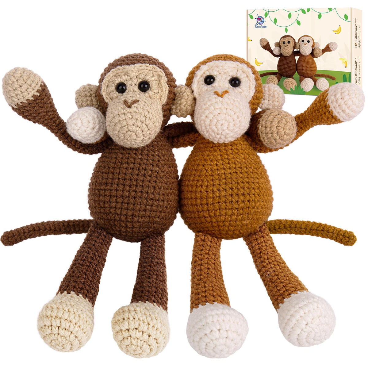 Crochetta Crochet Kit for Beginners, Crochet Kits with Step-by-Step Video Tutorials, Learn to Crochet Animal Kit for Adults Kids, DIY Craft Knitting Supplies, Monkey Amigurumi Gift(40%+ Yarn)
