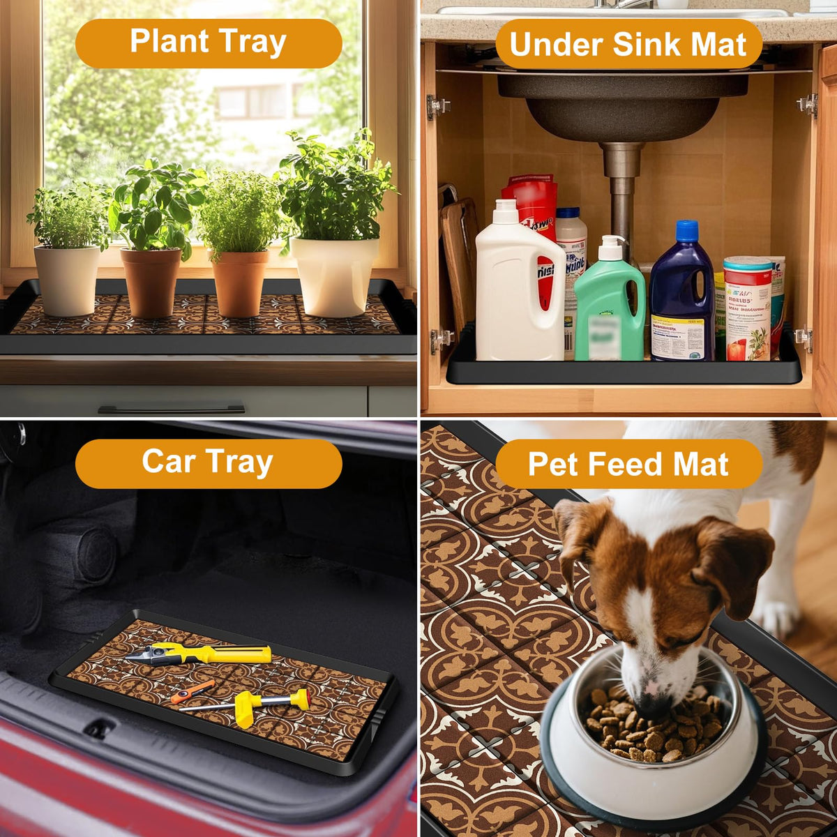 BEHERO Boot Tray Shoe Mat Decorative Patterned, Rubber Boot Matt Tray Indoor and Outdoor Use, 16" x47.5" Shoe Cleaning Mat Non-Slip, Shoe Storage Waterproof with Artistic Prints for Entryway (Brown)