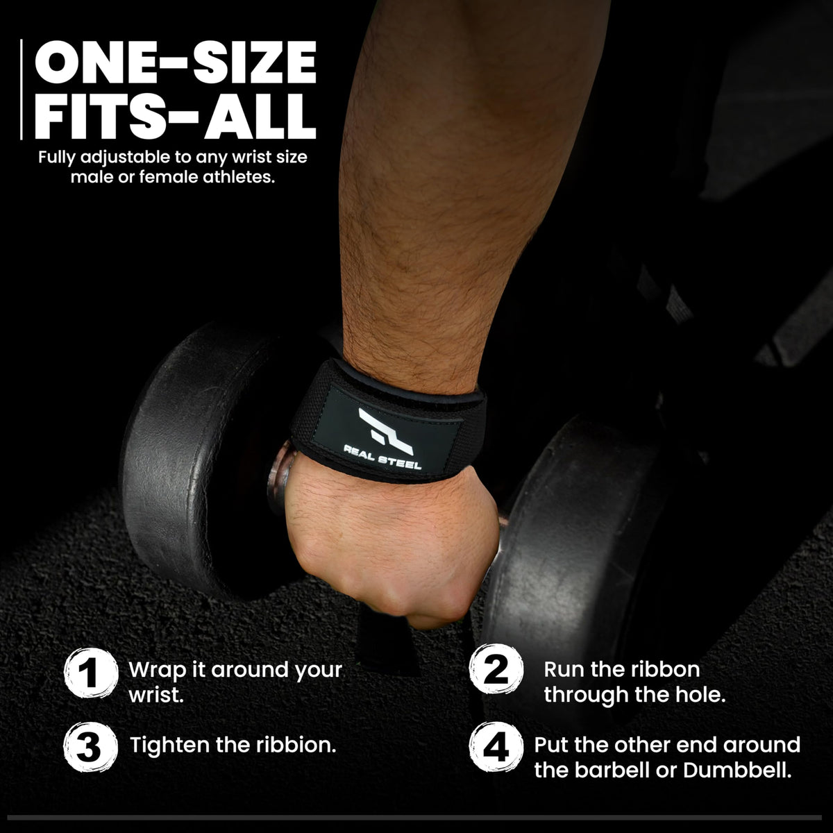 Real Steel Lifting Wrist Straps for Weightlifting - 24" Cotton Weight Lifting Straps for Men and Women for Deadlifts, Bodybuilding, Powerlifting - Padded Neoprene Gym Hand Grips - Black