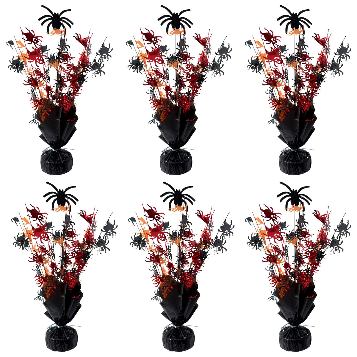FUBININA 6 Pack Halloween Table Decoration Party Centerpieces Spider Gleam 'N Metallic Foil Spray Glitter Halloween Centerpiece Table Centerpieces Decor for Birthday Party Supplies, Black Orange Red