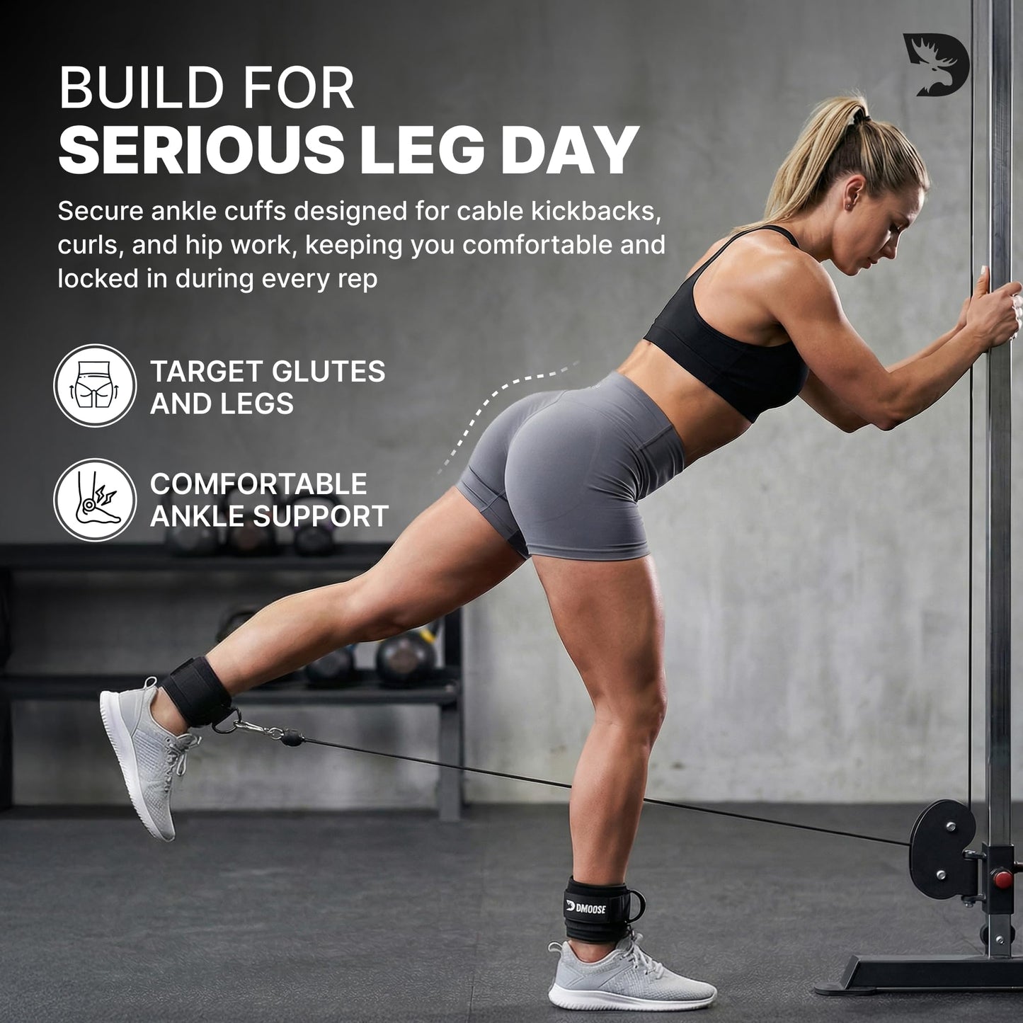 DMoose Fitness Ankle Straps for Cable Machines - One Size Fit Premium Padding, Glute Kickback Ankle Strap for Women & Men, Cable Attachments for Gym & Booty Workouts (Lilac Purple - Pair)