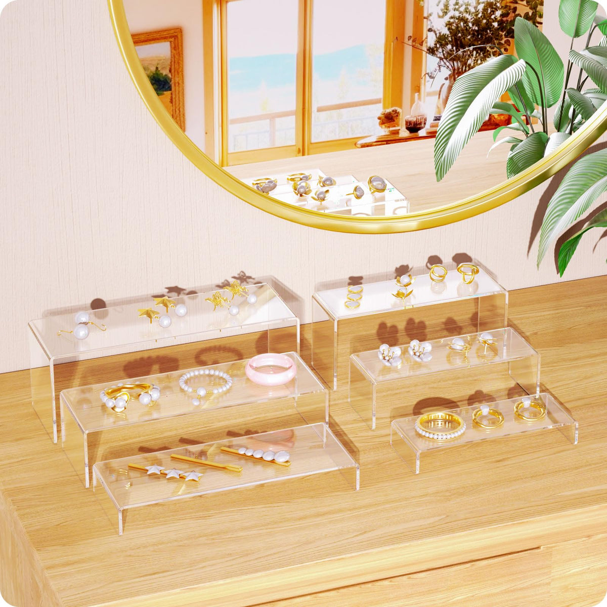 NIUBEE Acrylic Display Riser, 6 Pcs 12" Large Acrylic Risers, 2 Set Clear Rectangular Stands for Candy Dessert Cupcakes, Collectibles Display Stands Shelf for Display for Funko POP Figures