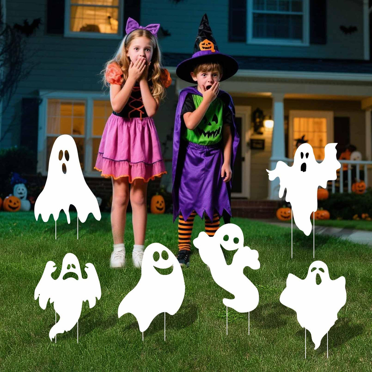 Halloween Ghost Yard Stakes - 6PCS Spooky Ghost Lawn Decorations with Eerie Faces, Outdoor Scary Decor for Garden, Yard, Porch Halloween Home Decoration with Ghost Yard Signs & Ghost Lawn Stakes