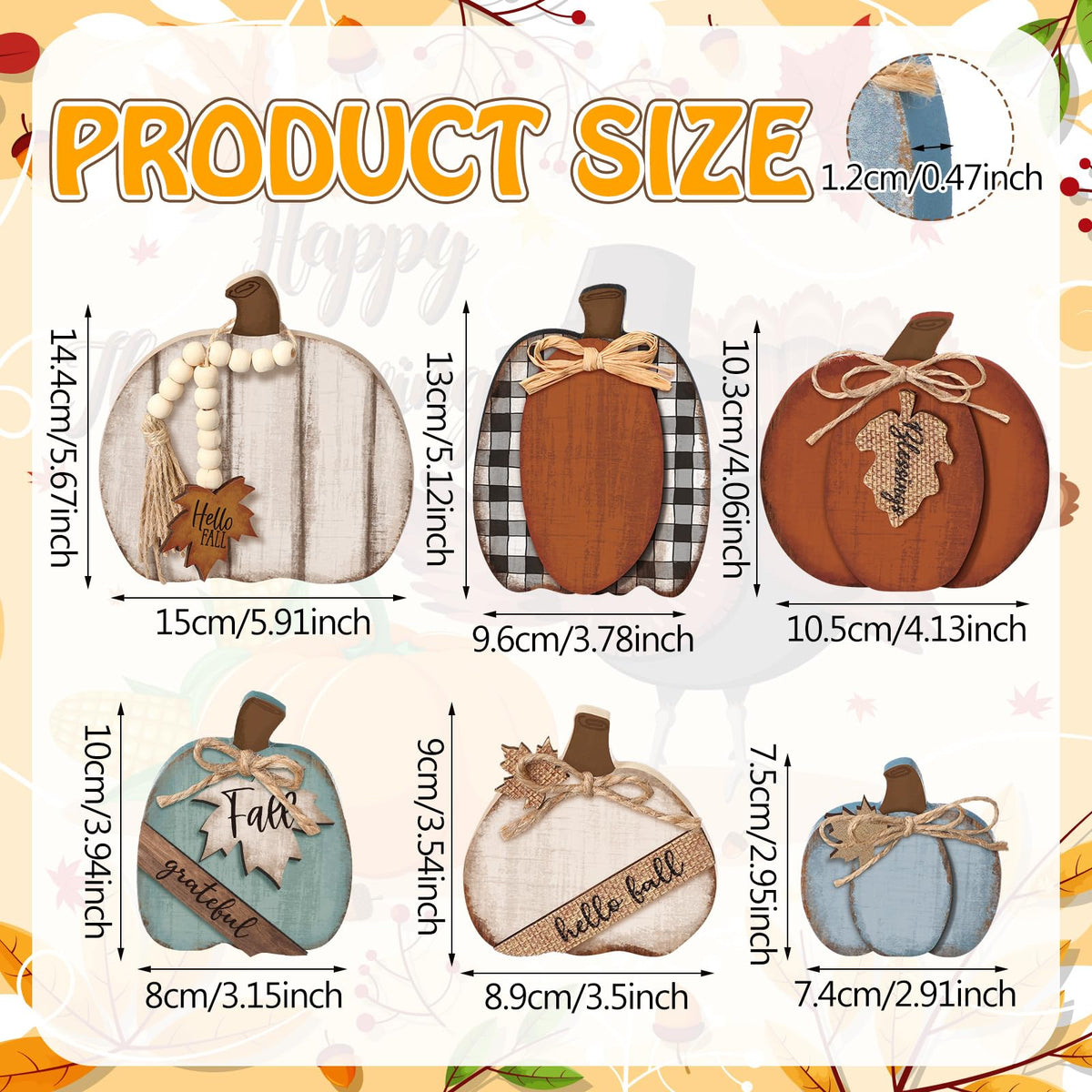 Wonderjune 6 Pcs Fall Decorations Modern Rustic Pumpkin Wooden Sign Autumn Farmhouse Pumpkin Block Table Centerpiece Grateful Blessing Tiered Tray Decor for Fall Thanksgiving Home Office Desk Decor