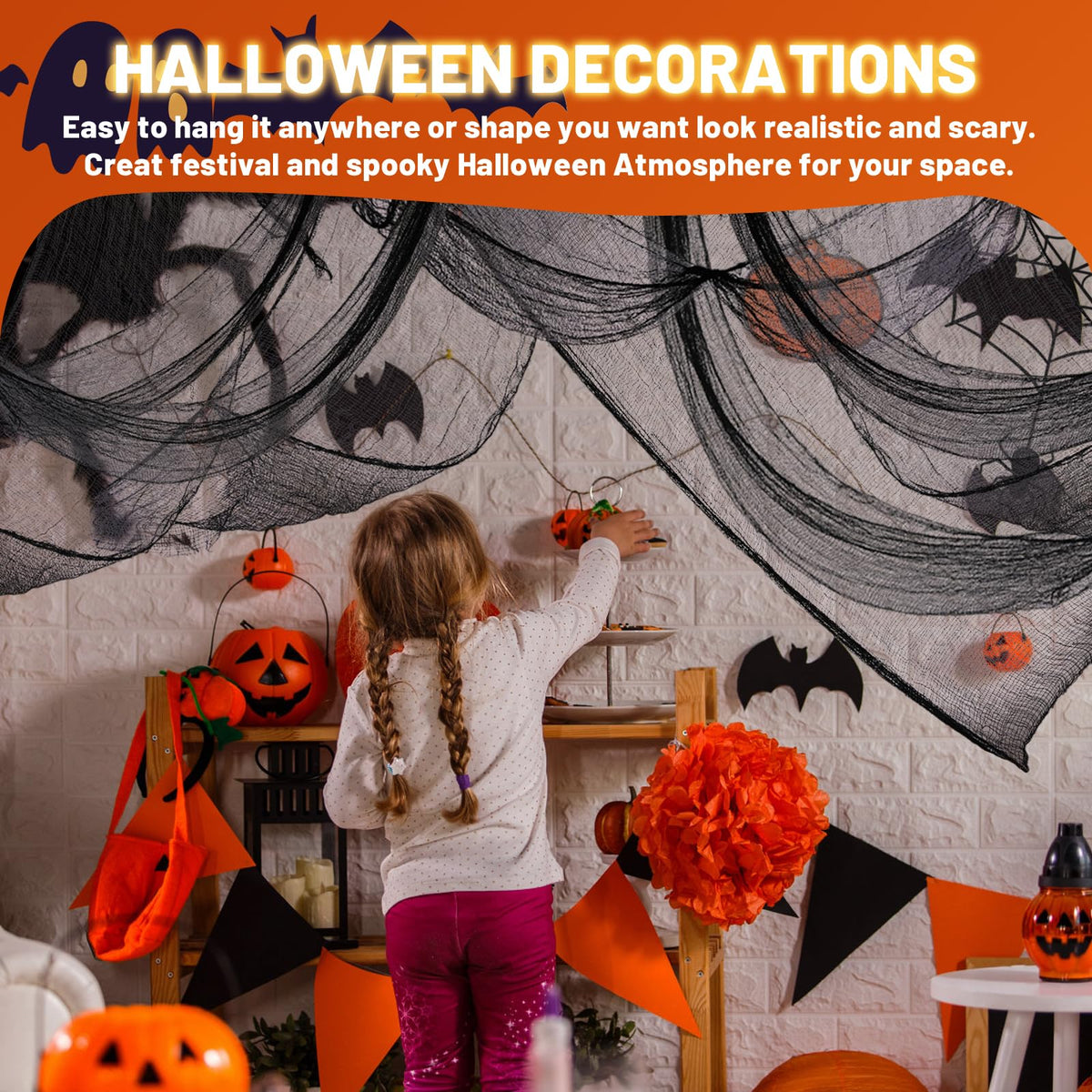 4 Pack Halloween Creepy Cloth Decorations, 30X72 Inch Black Scary Halloween Gauze Cloths, Spooky Cloth for Haunted House, Outdoor Patio, Garden, Halloween Indoor Wall Windows Black Cheesecloth Decor