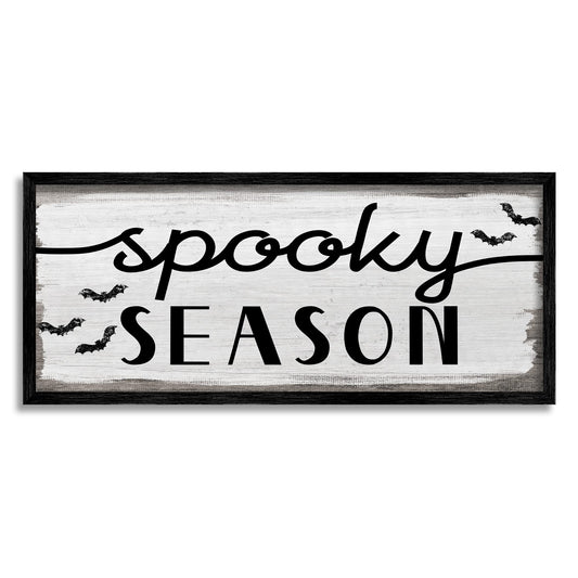 'Spooky Season Sign Black Bats Halloween Phrase'| Framed Giclee Art