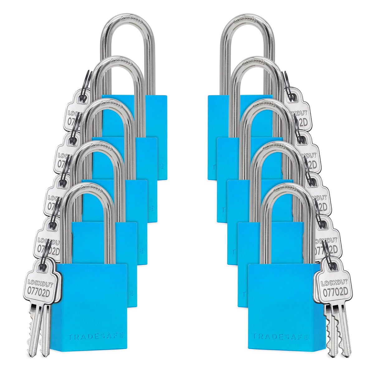 TRADESAFE Lockout Tagout Locks Set - 10 Blue Aluminum Loto Locks, Lock Out Tag Out Padlocks Keyed Alike, 2 Keys Per Lockout Padlock, OSHA Compliant