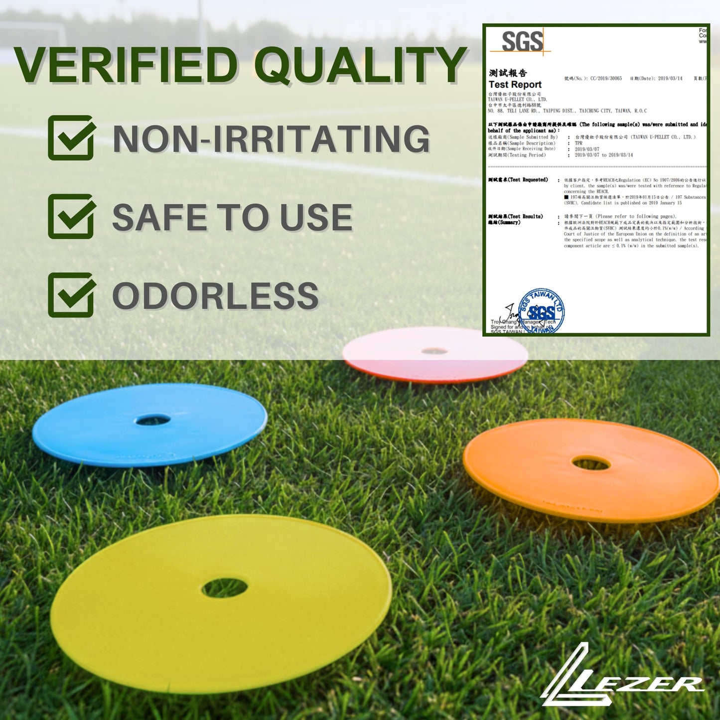 LEZER 9 Inch Flat Cones, Spot Markers, Soccer Cones, Field Court Markers, Sit Spots, Flat Discs, Soccer Training Equipment, Agility Practice, Football, Made in Taiwan, Set of 12