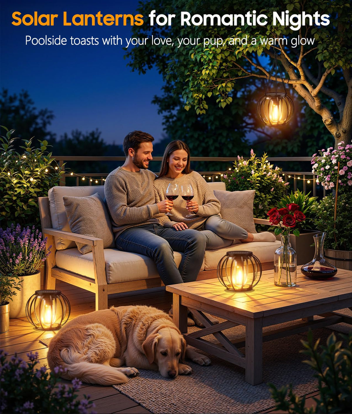 KOOPER Solar Lanterns Outdoor Waterproof, Upgraded Metal Hanging Solar Lights Outdoor Lanterns, Brighter Auto On/Off Outdoor Hanging Lantern for Yard Patio Pathway Porch Garden Decor 2 Pack