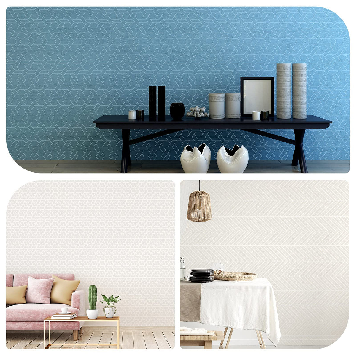 9 Pieces Tile Stencil Set Geometric Wall Stencil Modern Wall Stencil Modern Geometric Tile Template Reusable Wall Template Plastic Drawing Stencils for Ceramic Tile Wood Wall Home Decor (12 x 12 Inch)