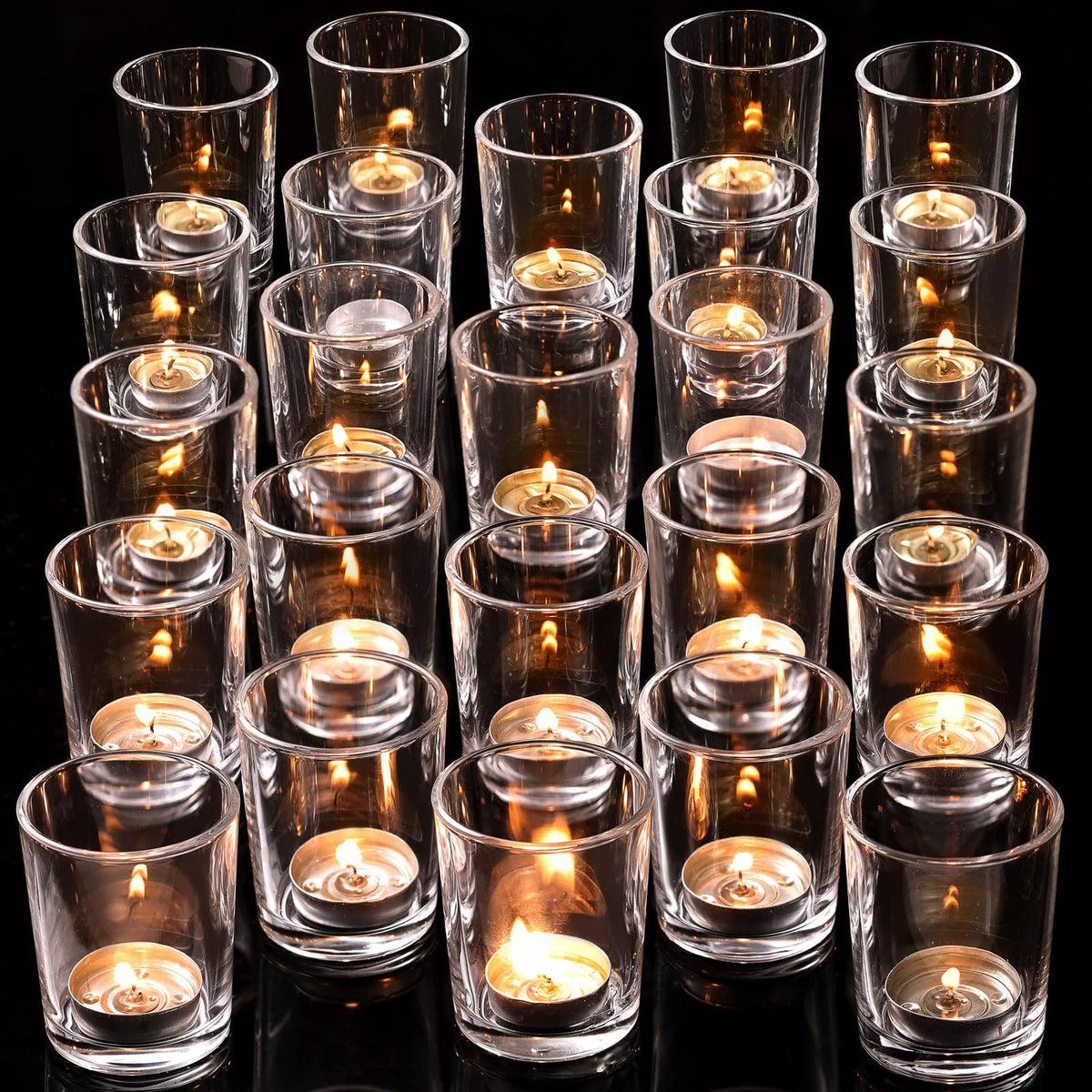 DARJEN 24Pcs Clear Votive Candle Holders- Clear Tea Lights Candle Holder, Glass Candle Holders Bulk for Wedding Centerpieces, Party Decor & Table Centerpiece