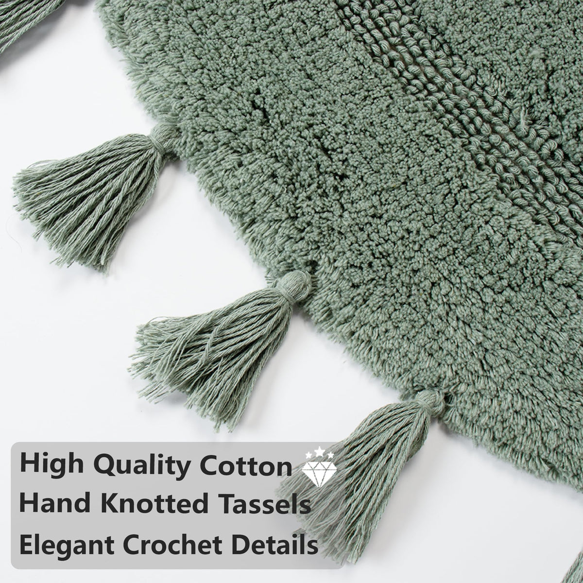 KOEXM Half Circle Boho Bathroom Rugs with Tassels for Bohemian Bedroom Soft Half Circle Rug Handcrafted Crochet Cotton Non Slip Absorbent Washable Rug Cute Bath Mats for Boho Bathroom Decor 32"x20"