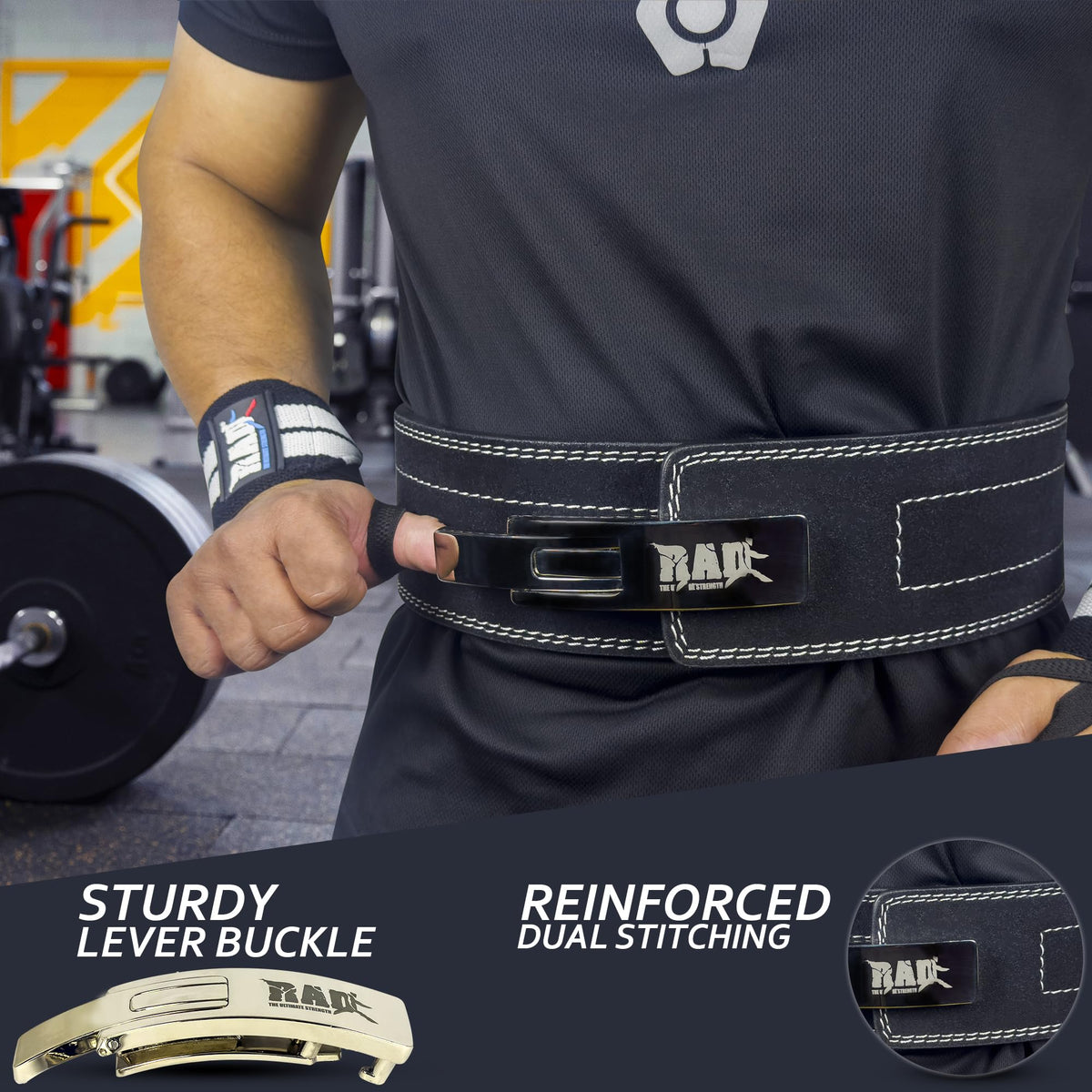 RAD Weight Lifting Belt Powerlifting Men & Women, Weightlifting 10 mm Lever Belt (Jet Black, X-Large)
