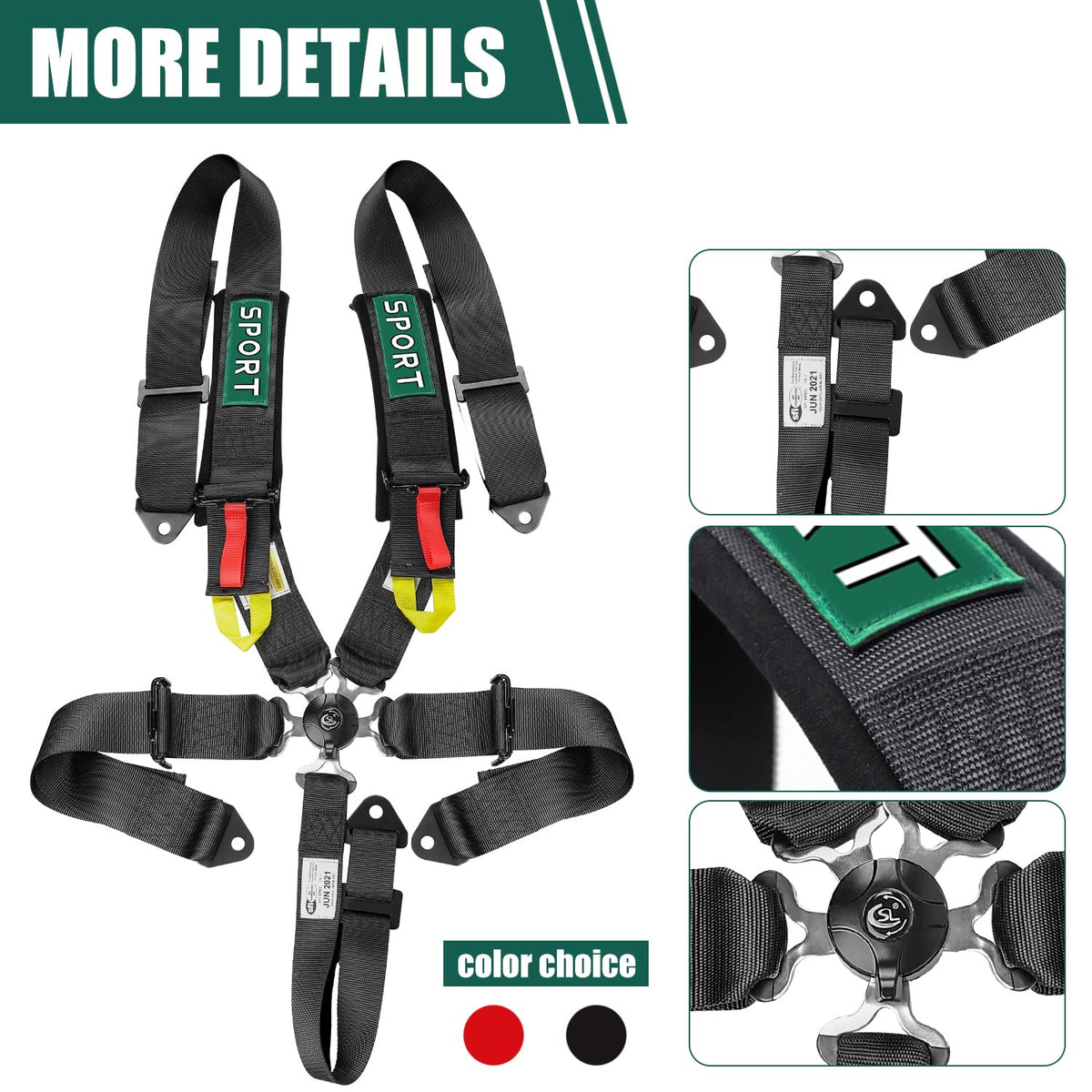 BESTZHEYU 5-Point Racing Harness SFI, 1PC Black Racing Belts 5 Point Harness Sets with Ultra Comfort Heavy Duty 3 Inch Shoulder Pads