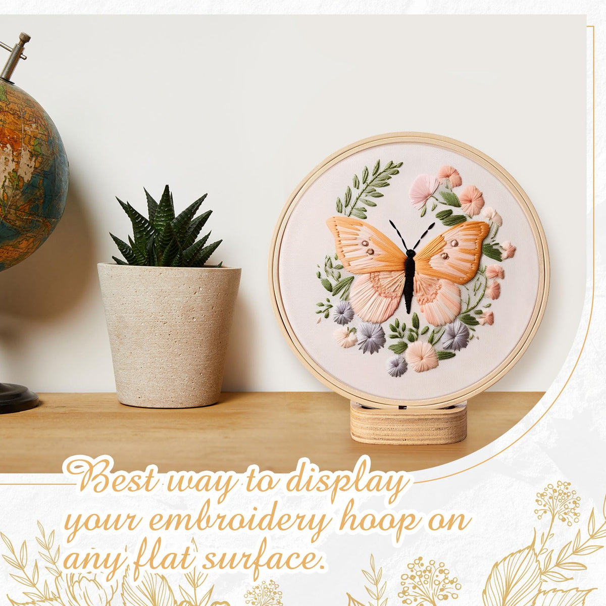 Juexica 5 Pcs Embroidery Hoop Display 3 x 2.76 Inches Embroidery Hoop Holder Wooden Base Hidden Screw Design DIY for Cross Stitch Accessories Decor