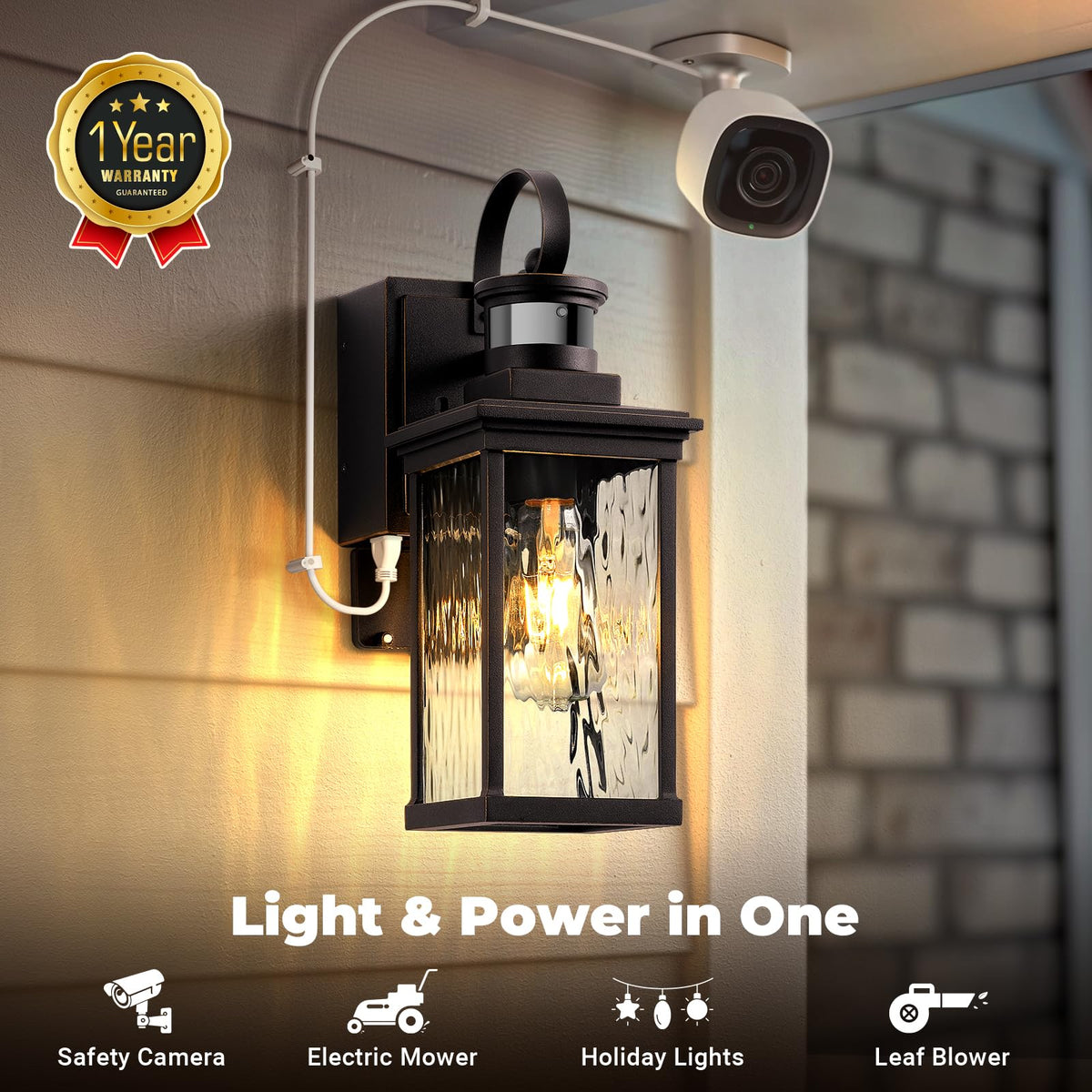 OPAXIS Wall Mount Exterior Lighting Fixture with Motion Sensor, GFCI Outlet, Aluminum, 1-Pack, Oil Rubbed Bronze Gold Trim, Model P81611