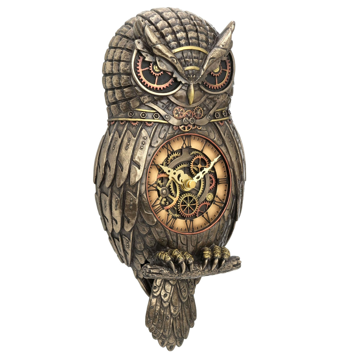 Veronese Design 12.5" Tall Steampunk Owl Pendulum Wall Clock Cold Cast Resin Antique Bronze Finish Wall Sculpture