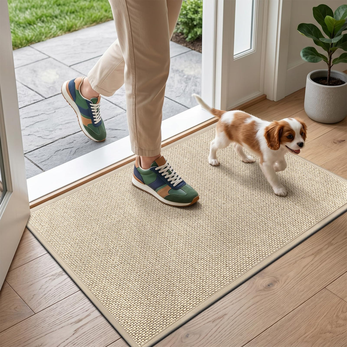 LEKEEPGO Door Mat 17"x29", Non Slip Door Mat Indoor Entrance, Rubber Backing Indoor Door mats Washable Absorbent Low-Profile Doormat Front Entryway Entry Resist Dirt Inside Door Mats, Khaki