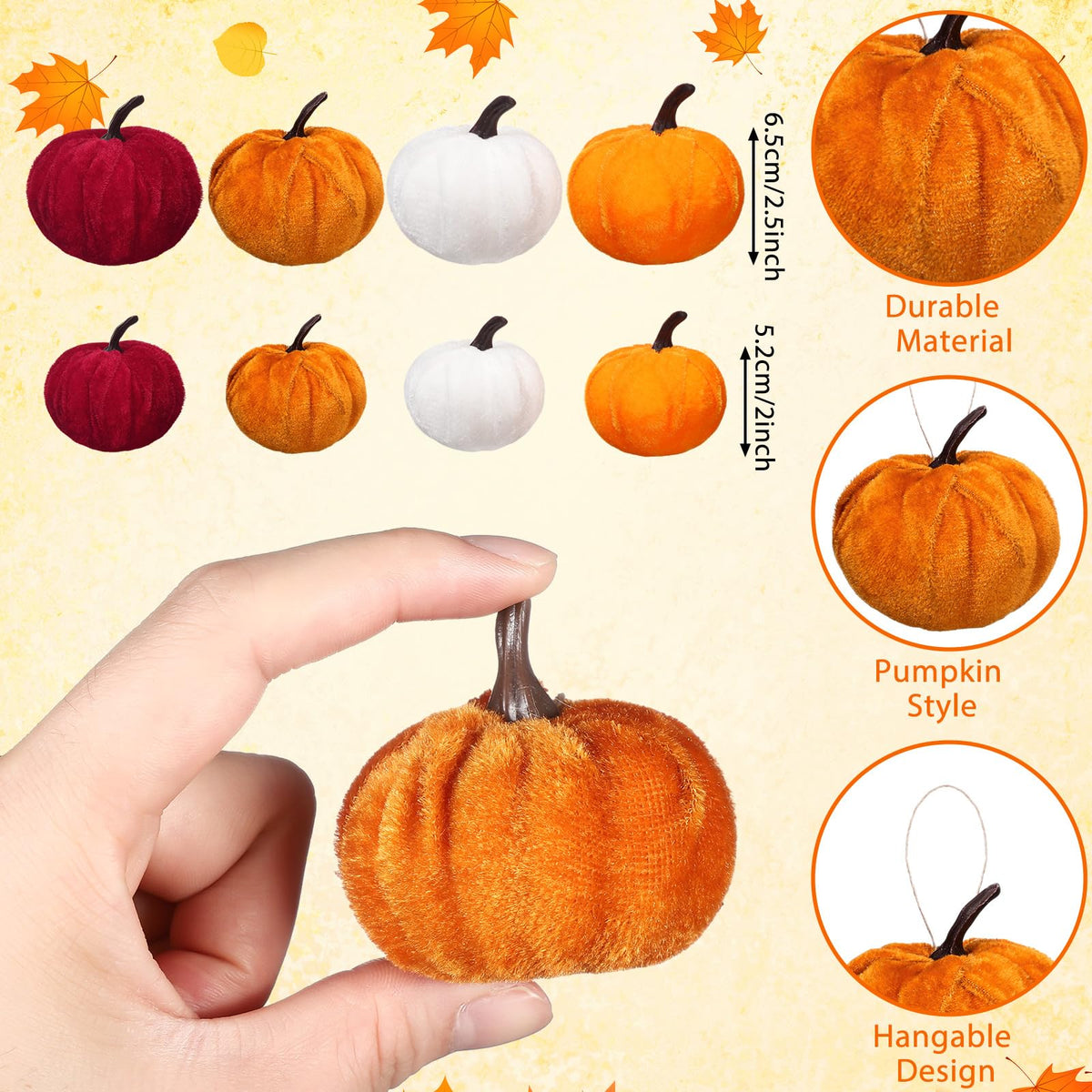 Sotiff 24 Pcs Fall Mini Tree Ornaments Pumpkin Hanging Ornaments Glitter Foam Ball Fabric Wrapped Small Fake Pumpkins Mini Ball for Autumn Home Thanksgiving Christmas Decors (Rustic)
