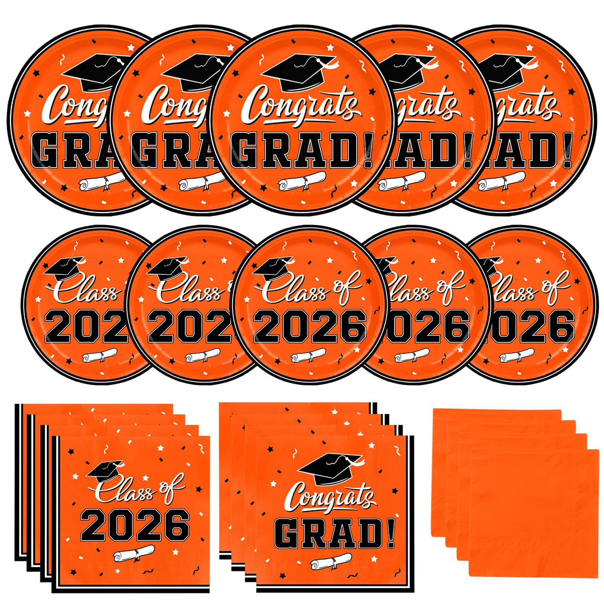 Graduation Party Plates and Napkins Gatherfun Graduation decorations 2026 Orange Disposable Paper Plates Luncheon Napkins Cocktail Napkins for Congrats Grad Party Decorations, Serve 50