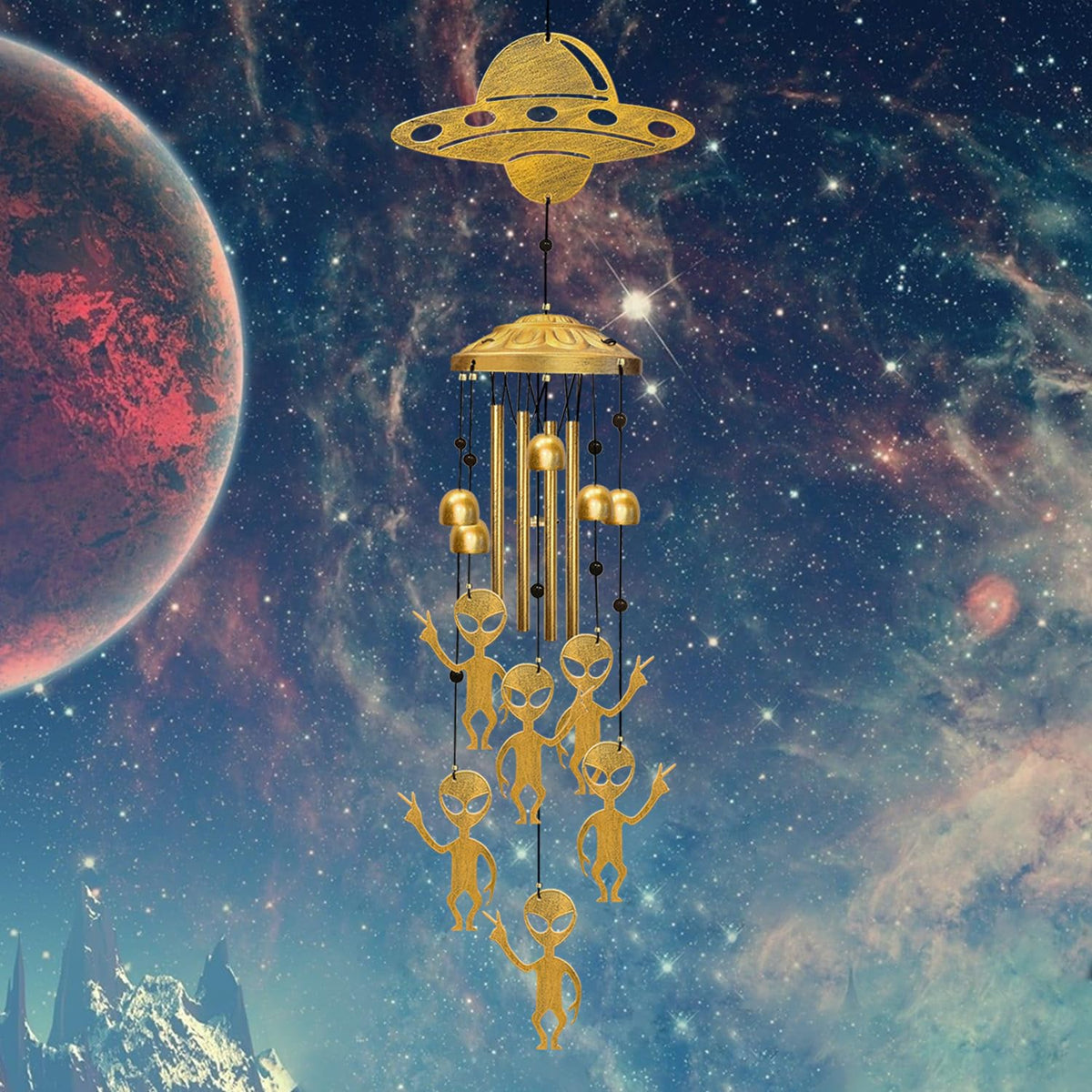 Alien Wind Chimes for Outside, Extraterrestrial UFO Windchimes Decor, Metal Saucerman Bell, UFOs & Aliens Wind Chime Yard Garden Decor Outdoor, Men/Women/Memorial/Housewarming/Birthday/Festival Gifts